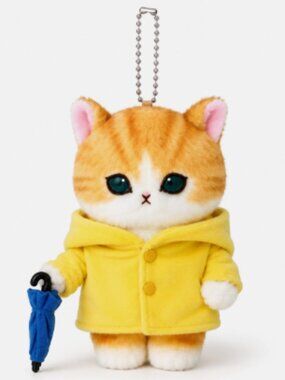 Rain Mofusand Poncho Cat Umbrella Plush Keychain Key Charm Yellow LARGE Purse